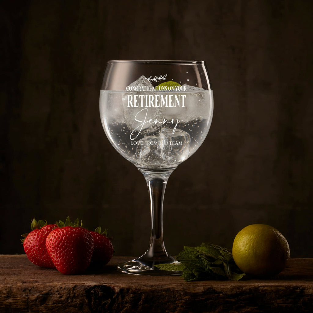 Personalised Retirement Gin and Tonic or Cocktail Glass with Name Gift Boxed