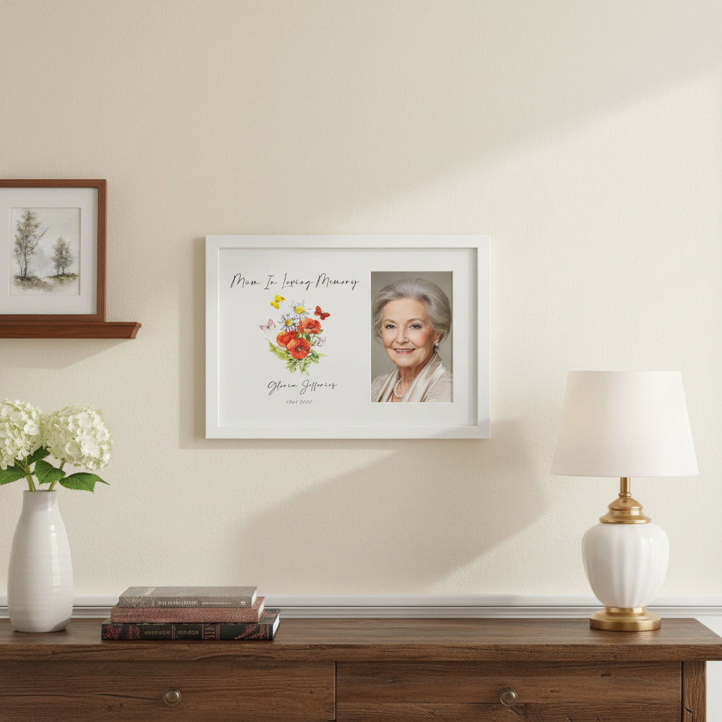 Personalised Mum In Loving Memory Remembrance Photo Frame With Flowers and Butterflies personalised photo frames ukgiftstoreonline