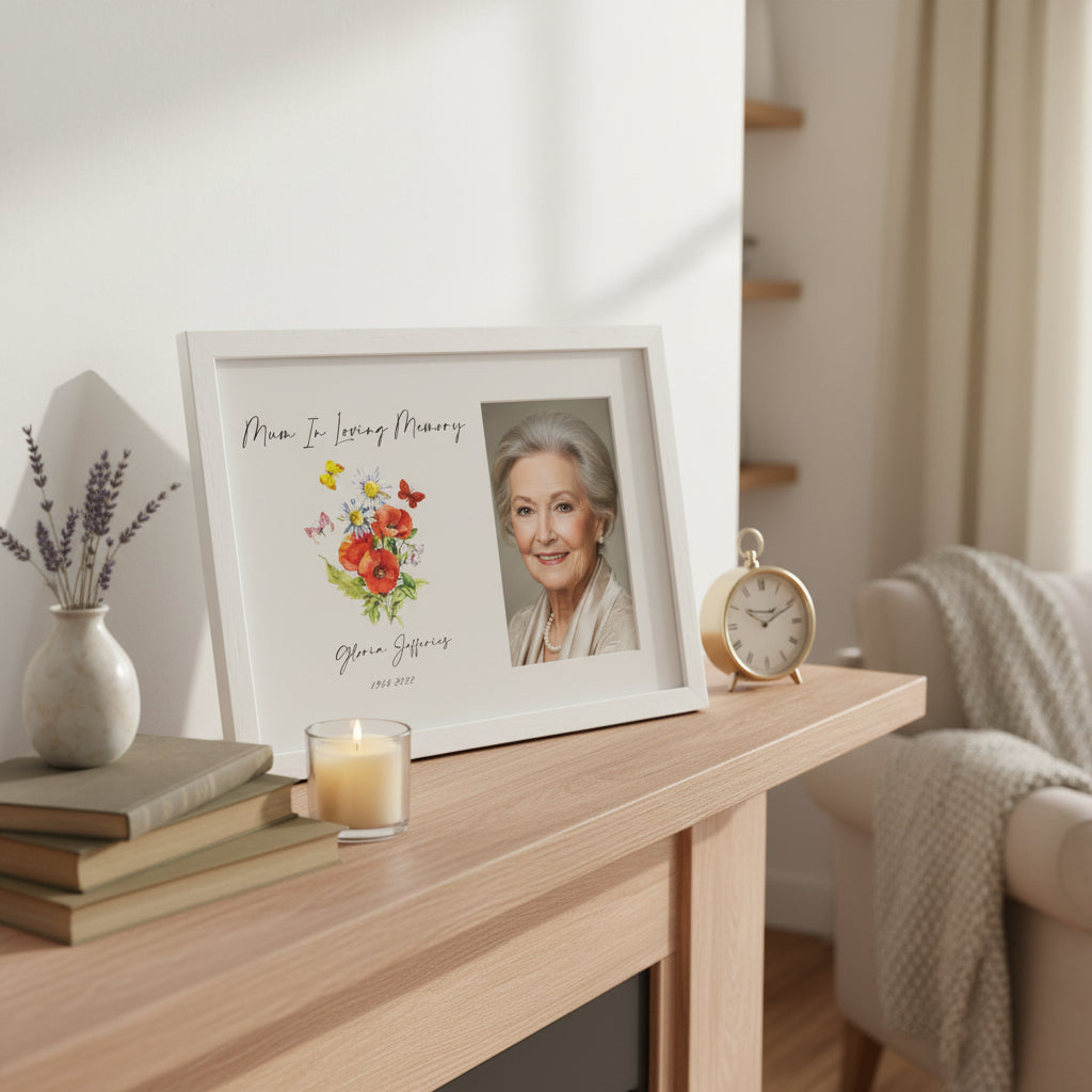 Personalised Mum In Loving Memory Remembrance Photo Frame With Flowers and Butterflies personalised photo frames ukgiftstoreonline