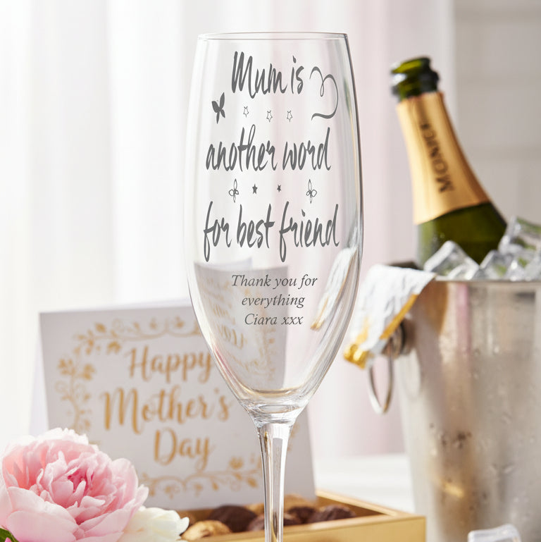 Mum Friend Sentiment Personalised Engraved Champagne Prosecco Glass Personalised Champagne Glasses ukgiftstoreonline