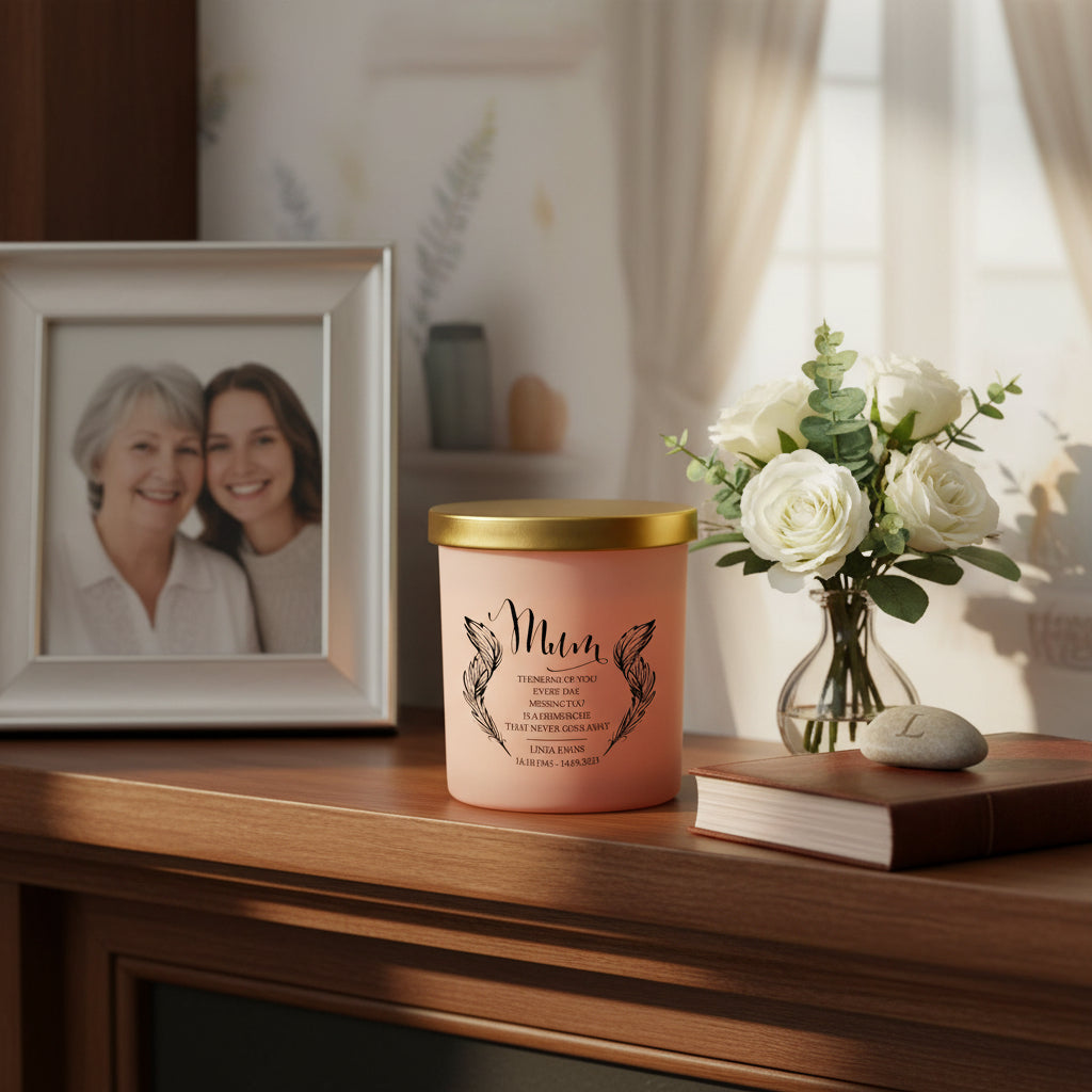 Beautiful Pink Mum Memorial Remembrance Personalised Candle Gift Tea Light Holder ukgiftstoreonline