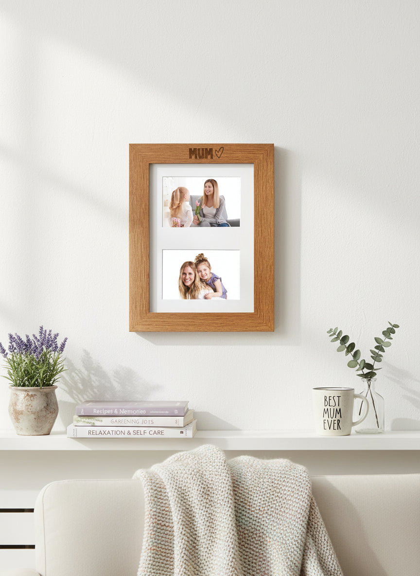 Mum Engraved Wooden Photo Picture Frame Double 6x4 Inch Landscape Photo Frame ukgiftstoreonline