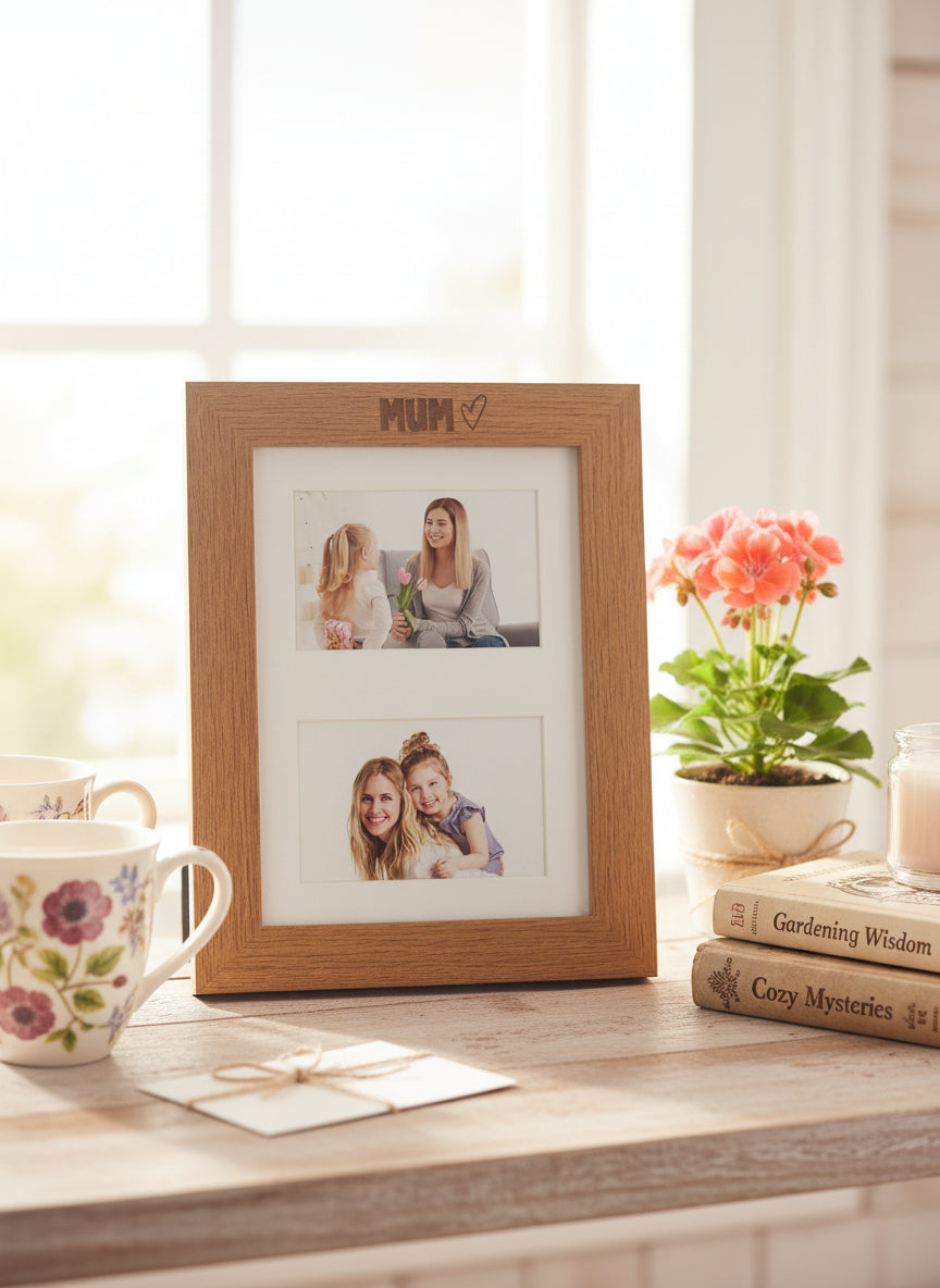 Mum Engraved Wooden Photo Picture Frame Double 6x4 Inch Landscape Photo Frame ukgiftstoreonline