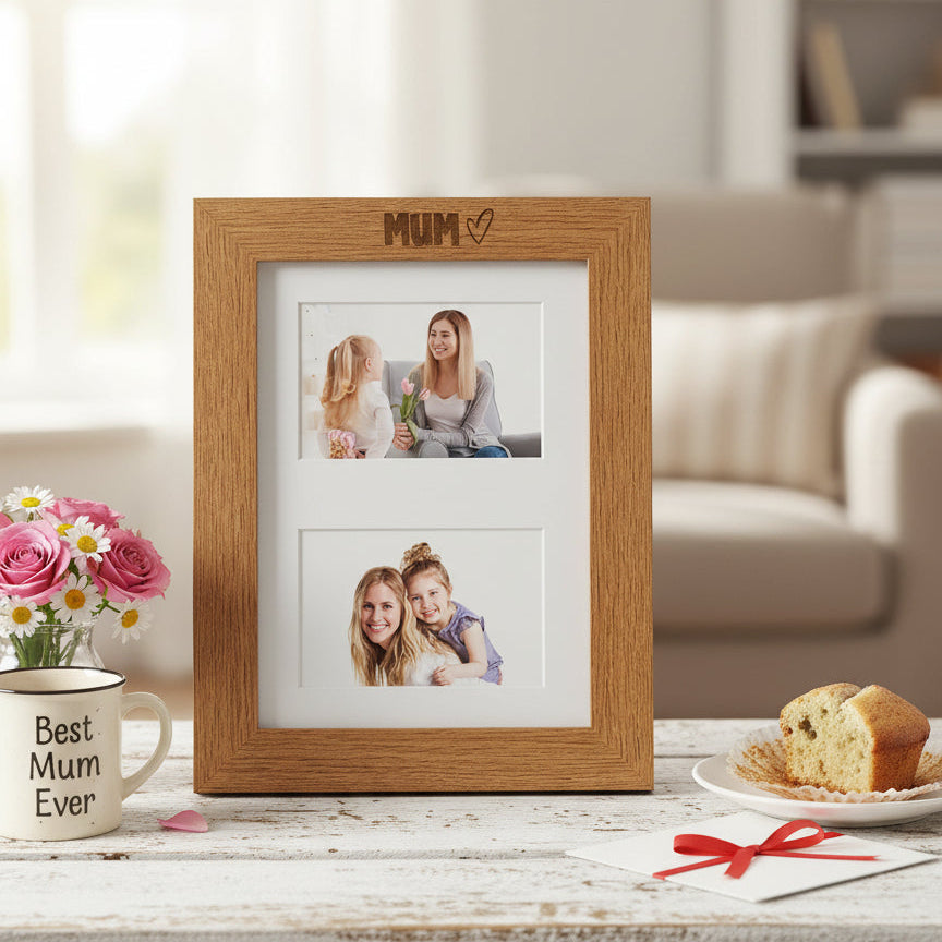 Mum Engraved Wooden Photo Picture Frame Double 6x4 Inch Landscape Photo Frame ukgiftstoreonline