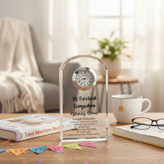 Personalised Retirement Gift Crystal Glass Clock Its 5 o'clock Everywhere Personalised Crystal Glass ukgiftstoreonline