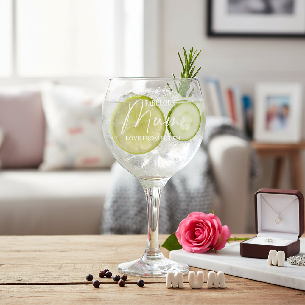 Personalised Engraved Mum Gin and Tonic Glass with Sentiment Gift Boxed Personalised Gin Glasses ukgiftstoreonline