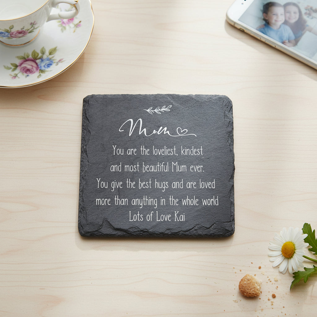 Personalised Mum Sentiment Gift Engraved Slate Stone Drink Coaster Personalised Slates ukgiftstoreonline