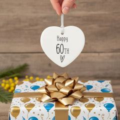 ukgiftstoreonline 60th Birthday ornament, 60th keepsake, 60th ceramic heart gift Personalised Heart Gifts ukgiftstoreonline