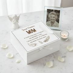 Mum Remembrance Memory White Engraved Wooden Keepsake Box With Feather Design Keepsake Box ukgiftstoreonline