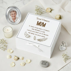 Mum Remembrance Memory White Engraved Wooden Keepsake Box With Feather Design Keepsake Box ukgiftstoreonline
