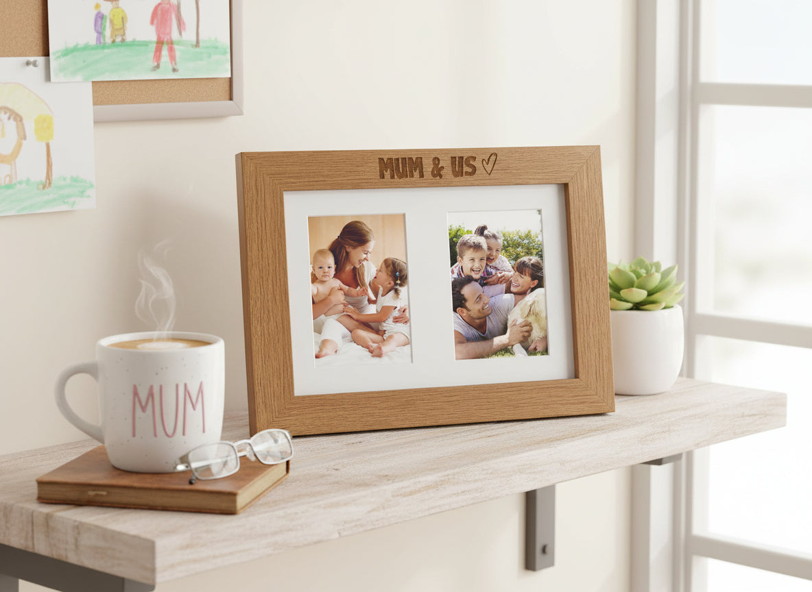 Mum and Us Engraved Double Wooden Photo Frame Gift Photo Frame ukgiftstoreonline