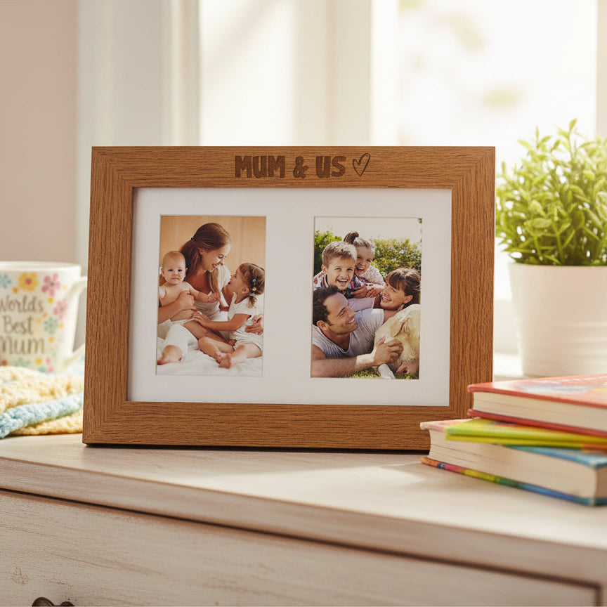 Mum and Us Engraved Double Wooden Photo Frame Gift Photo Frame ukgiftstoreonline