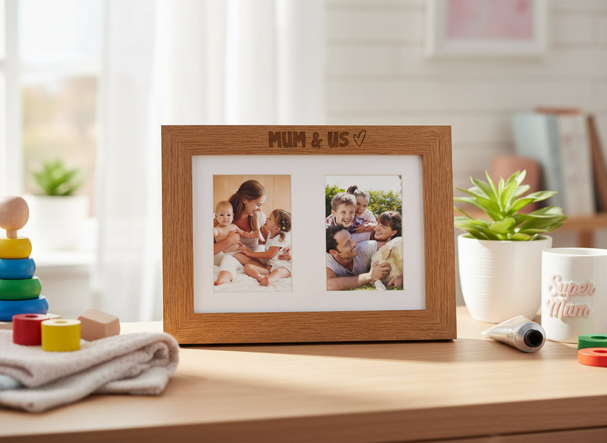 Mum and Us Engraved Double Wooden Photo Frame Gift Photo Frame ukgiftstoreonline