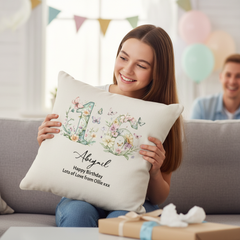 16th Birthday Gift For Her Personalised Cushion With Butterflies and Flowers Personalised Cushion Gifts ukgiftstoreonline