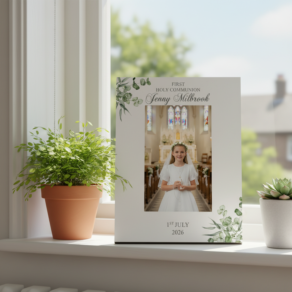 Personalised First Holy communion Elegant Photo Frame Gift With Leaves