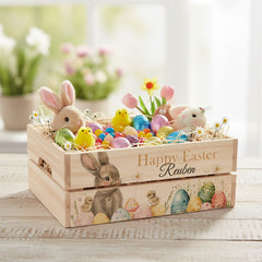 Personalised Easter Bunny Crate, Wooden Easter Crate, Easter Gift Hamper Crate storage crate ukgiftstoreonline