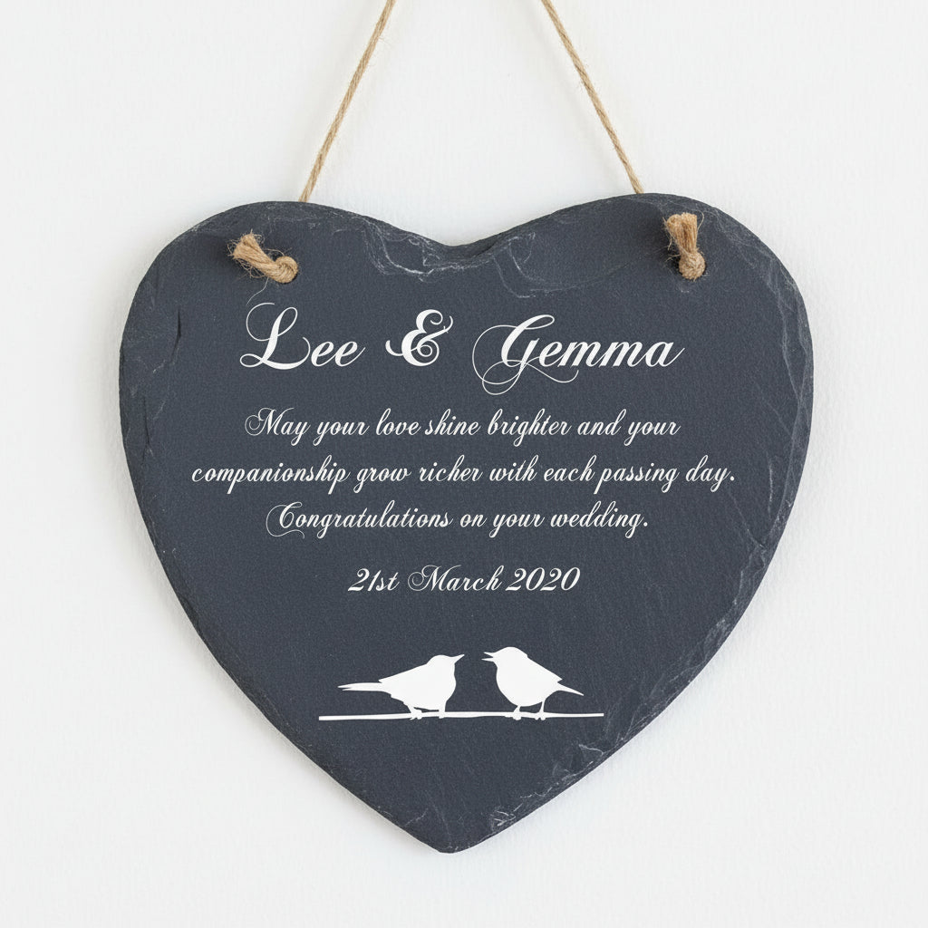 Personalised Wedding Gift Engraved Stone Slate Plaque Bird Symbol Personalised Wedding Gift ukgiftstoreonline