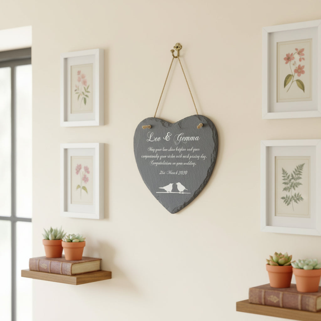 Personalised Wedding Gift Engraved Stone Slate Plaque Bird Symbol Personalised Wedding Gift ukgiftstoreonline