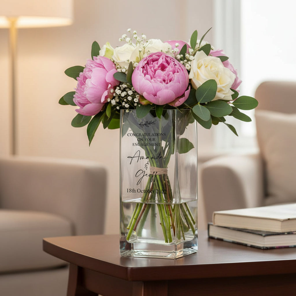 Personalised Square Engagement Glass Flower Vase Gift Present Personalised Flower Vase ukgiftstoreonline
