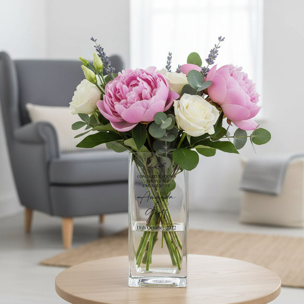 Personalised Square Engagement Glass Flower Vase Gift Present Personalised Flower Vase ukgiftstoreonline