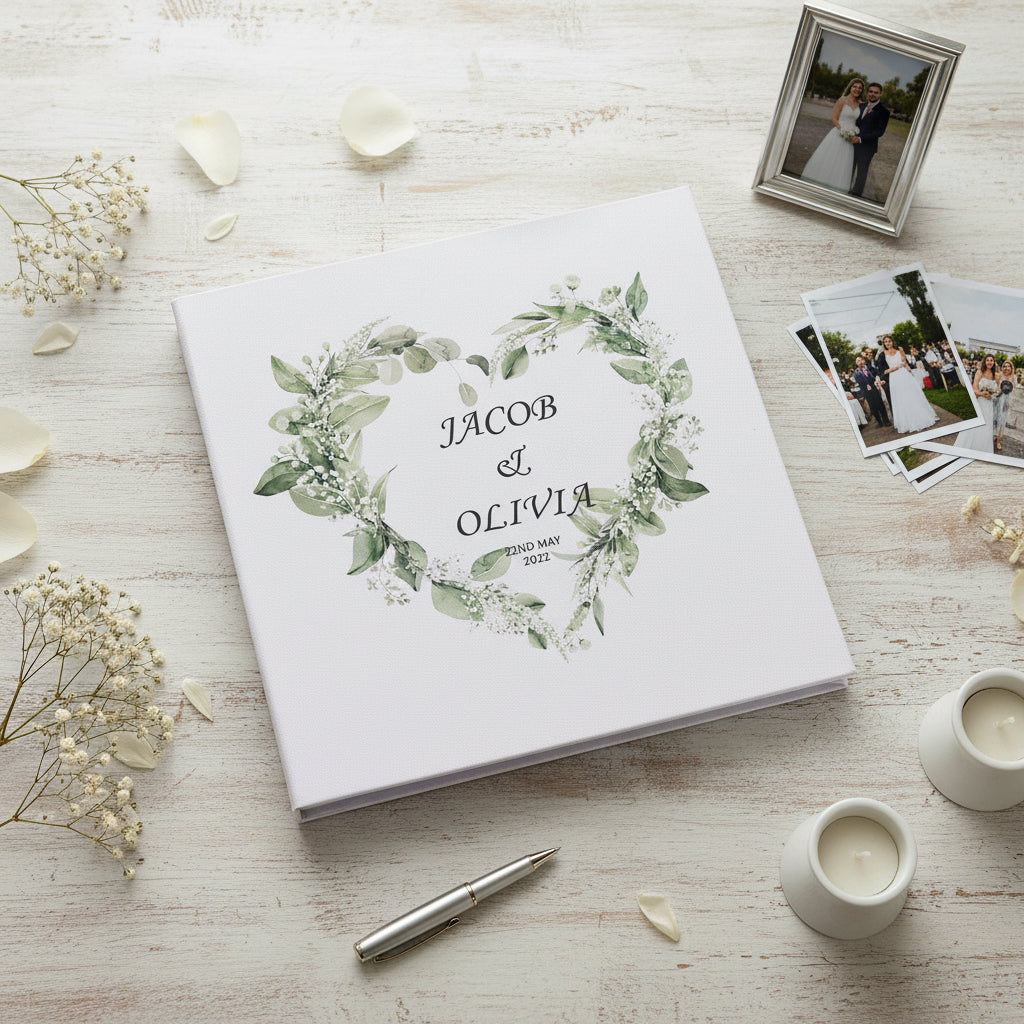 Personalised Large Linen Cover Wedding Photo Album Floral Heart photo album ukgiftstoreonline