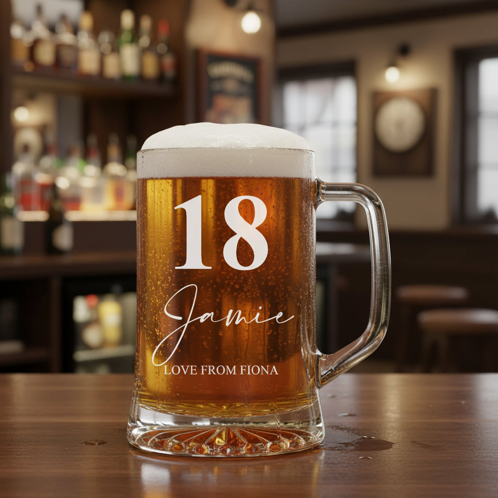 Personalised 18th Birthday Beer Glass Tankard Gift Boxed with Sentiment personalised beer glasses ukgiftstoreonline