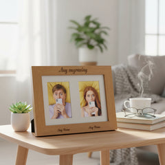 Personalised Engraved Double Wooden Photo Frame With Text Under Photo Personalised Photo Frame ukgiftstoreonline