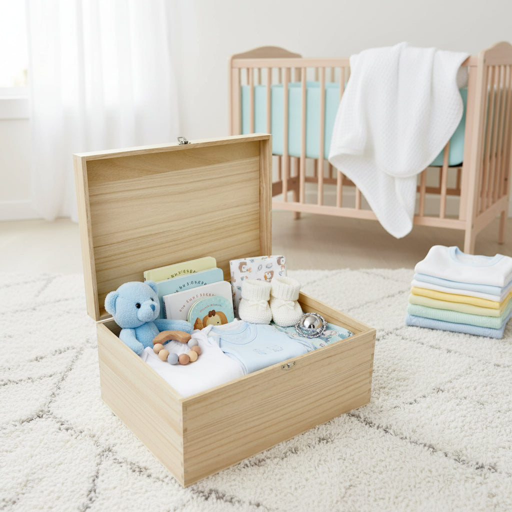 Personalised Baby Gift Wooden Memory Keepsake box Giraffe and Stars