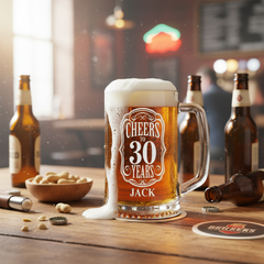 Cheers to 30 Years Birthday Gift Personalised Engraved Glass Beer Tankard