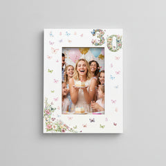 30th Birthday Photo Picture Frame Gift For Her With Butterflies and Flowers