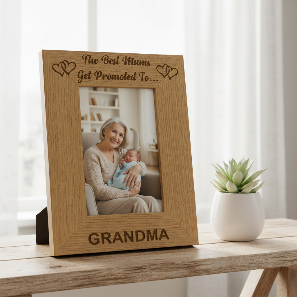 Best Mums Get Promoted To Grandma Engraved Wooden Photo Frame Grandma Photo Frame ukgiftstoreonline 4 x 6 Inch