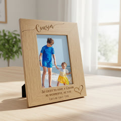 Personalised Cousin Love Heart Engraved Portrait Photo Frame Gift personalised photo frames ukgiftstoreonline
