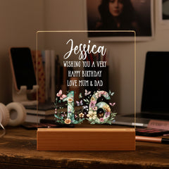 Personalised 16th birthday Gift For Her LED Light With Flowers and Butterflies Personalised Heart Gifts ukgiftstoreonline