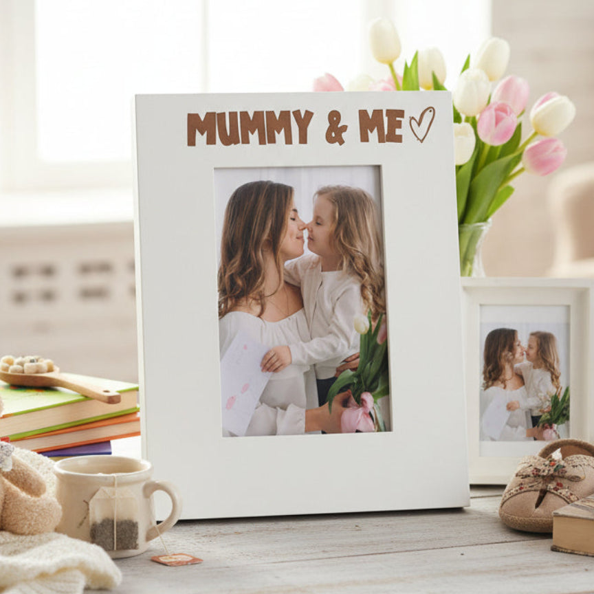 Mummy & Me Love Heart Photo Frame Gift Portrait White Engraved Wood Family Photo frame ukgiftstoreonline