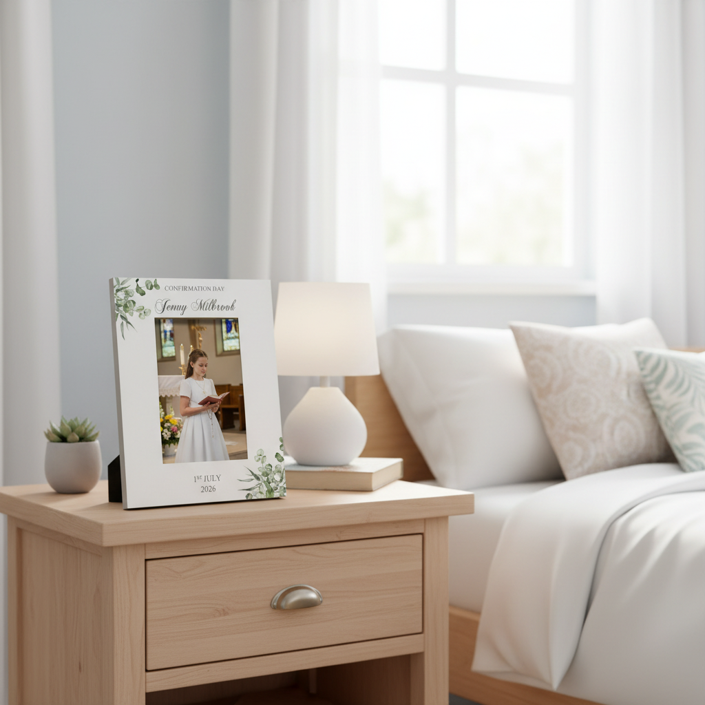 Personalised Confirmation Day Elegant Photo Frame Gift With Leaves