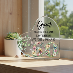 Personalised 60th Birthday Gift Heart Block in Silk Lined Gift Box With Flowers and Butterflies Acrylic Glass Gift ukgiftstoreonline