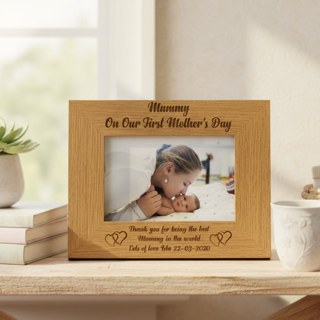 Personalised First Mother's Day Mummy Engraved Wooden Photo Frame Gift Mummy Photo Frame ukgiftstoreonline 4 x 6 Inch