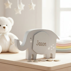 Personalised Wooden Elephant Money Box for Children - Custom Engraved name Gift Personalised Money Box ukgiftstoreonline