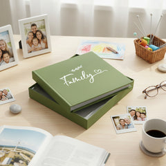 Olive Green Family Photo Album With Leaf Design Holds 50 x 6 by 4 Photos