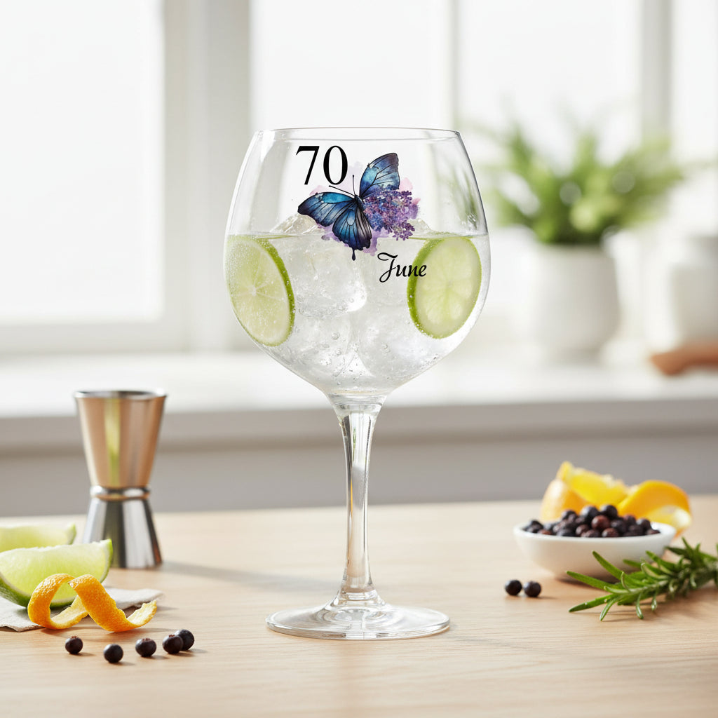 Personalised Personalised 70th Birthday Floral Cocktail Gin Glass Gift For Her Personalised Gin Glasses ukgiftstoreonline
