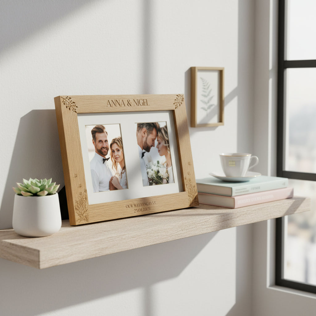 Double Wedding Engraved Photo Picture Frame 6x4 Inch Portrait With Wildflowers Photo Frame ukgiftstoreonline