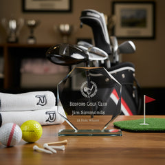 Large Jade Glass Personalised 15cm Golf Trophy Award Engraved Jade Glass ukgiftstoreonline