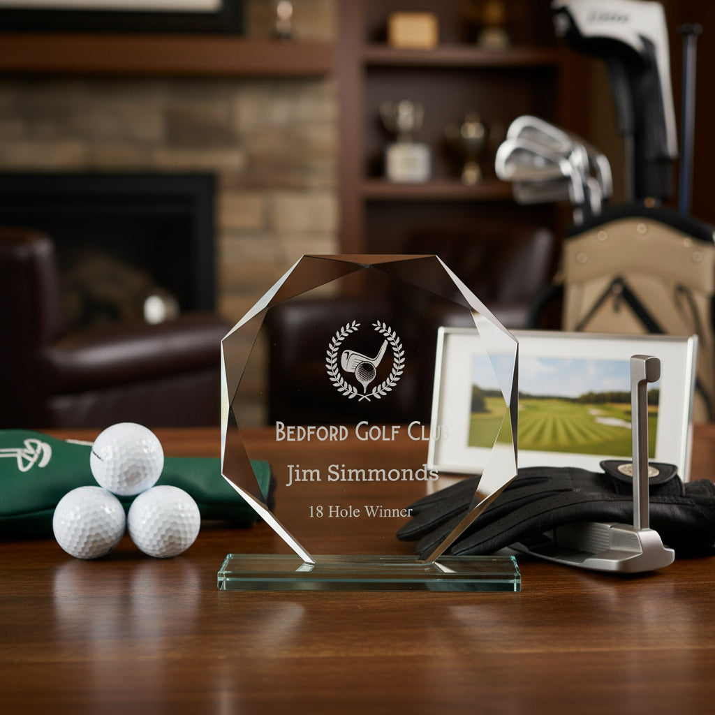Large Jade Glass Personalised 15cm Golf Trophy Award Engraved Jade Glass ukgiftstoreonline