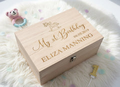 Personalised Large Girl's First Birthday Gift Keepsake Box Engraved Keepsake Memory Box Raised Words