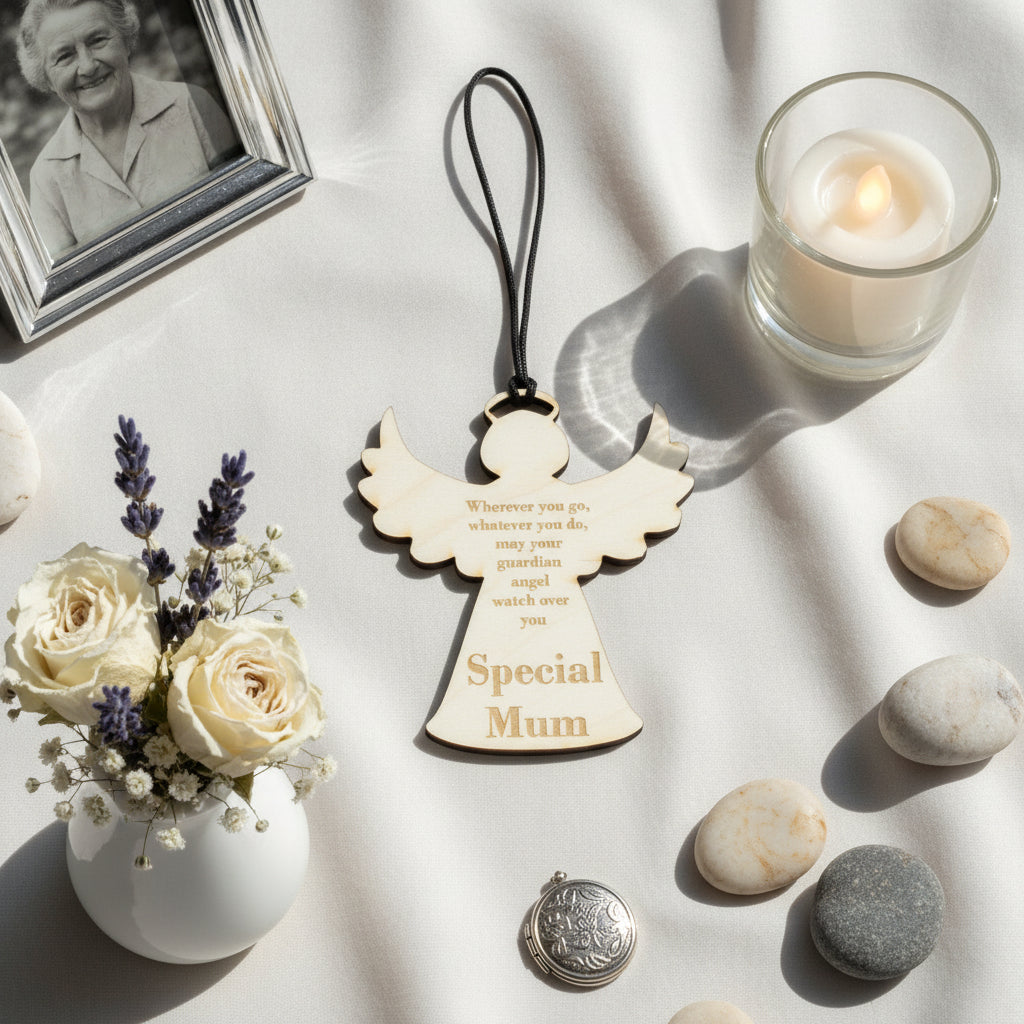 Special Mum Guardian Angel Engraved Wooden Plaque Gift Personalised Key Ring ukgiftstoreonline