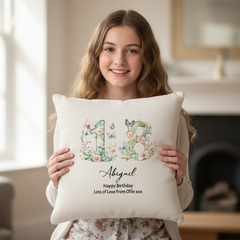 18th Birthday Gift For Her Personalised Cushion With Butterflies and Flowers Personalised Cushion Gifts ukgiftstoreonline