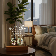 Personalised 50th birthday Gift For Her LED Light With Flowers and Butterflies Personalised Heart Gifts ukgiftstoreonline