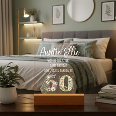 Personalised 50th birthday Gift For Her LED Light With Flowers and Butterflies Personalised Heart Gifts ukgiftstoreonline