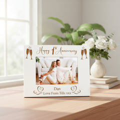 Personalised 1st Anniversary White Wooden Engraved Photo Frame Gift Photo Frame ukgiftstoreonline