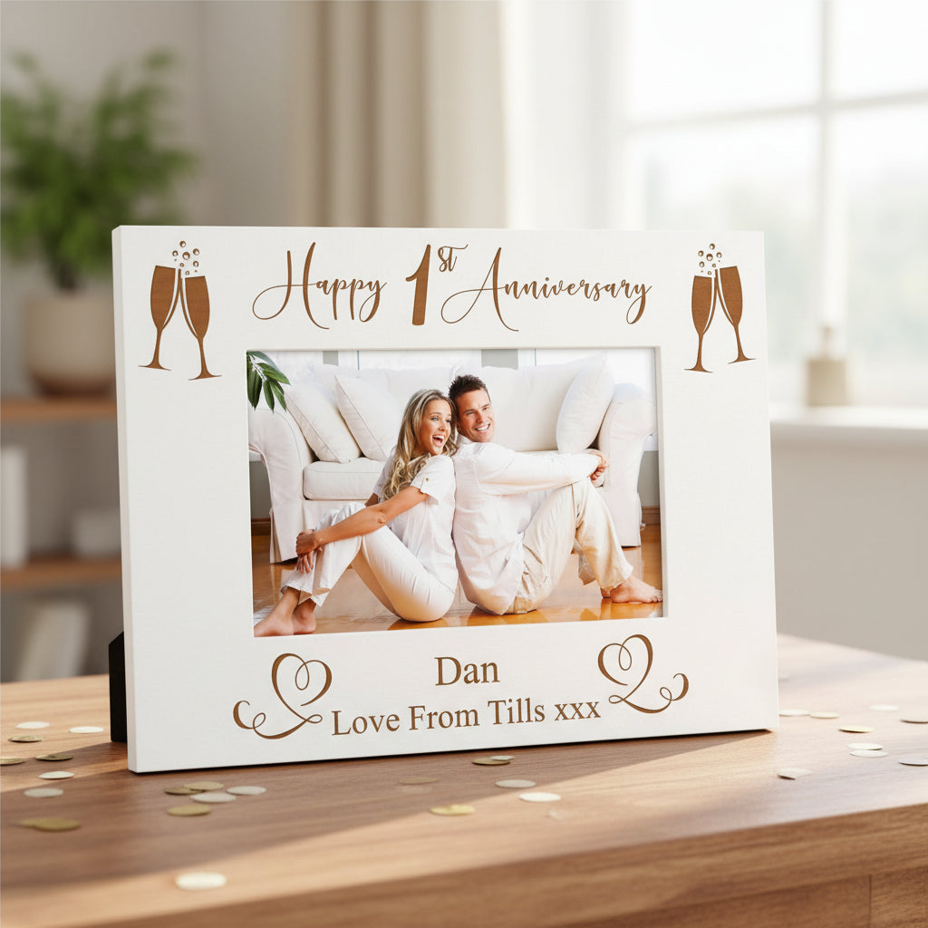 Personalised 1st Anniversary White Wooden Engraved Photo Frame Gift Photo Frame ukgiftstoreonline